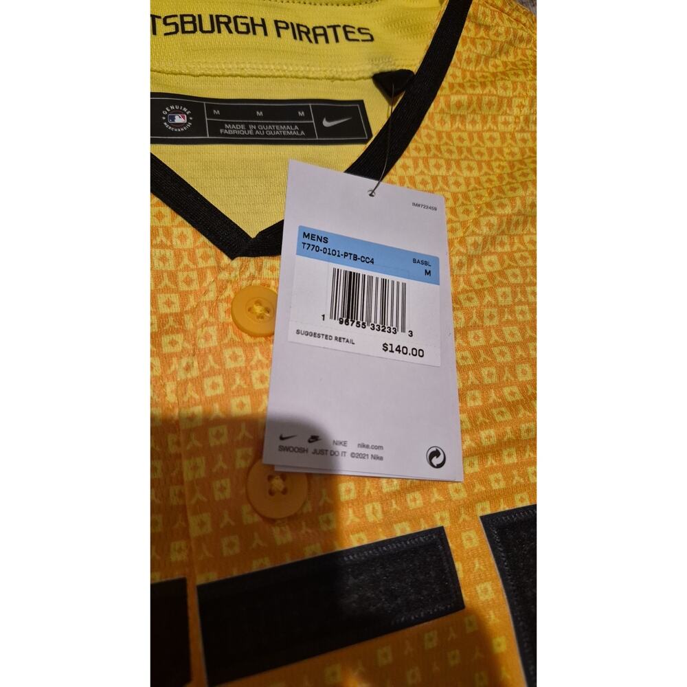 Nike Pittsburgh Pirates City Connect Jersey Mens M Yellow PGH MLB NWT - Picture 7 of 14
